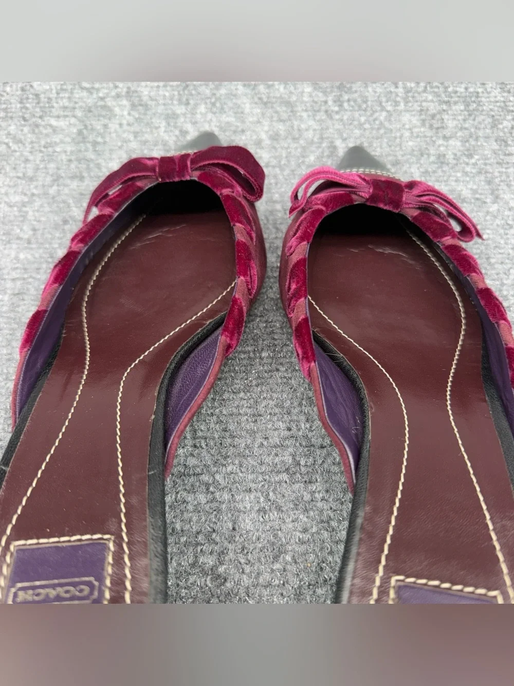 VTG COACH Kitten Heel Mules Burgundy Suede Black Leather 9B